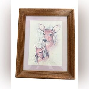 Paul Whitney Hunter - "Deer & Fawn" - Vintage Framed Print - 16 1/2” X 13 1/2”